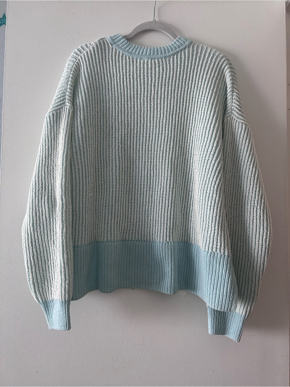 dip Two-Tone Light Blue Ribbed Crewneck Sweater - Picture 2 of 4